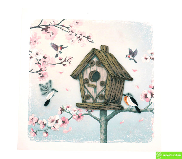 The Birdhouse Gathering, Quilling Greeting Card - Unique Dedicated Handmade Art. Design Greeting Card for all occasion by GREENHANDSHAKE