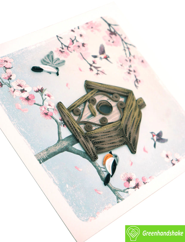 The Birdhouse Gathering, Quilling Greeting Card - Unique Dedicated Handmade Art. Design Greeting Card for all occasion by GREENHANDSHAKE