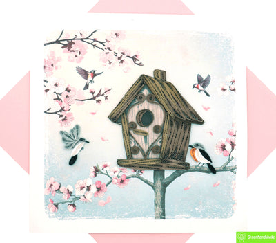 The Birdhouse Gathering, Quilling Greeting Card - Unique Dedicated Handmade Art. Design Greeting Card for all occasion by GREENHANDSHAKE