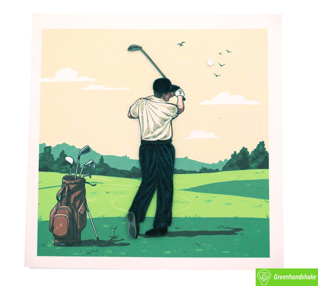 Tee Time with Dad, Quilling Greeting Card - Unique Dedicated Handmade Art. Design Greeting Card for all occasion by GREENHANDSHAKE