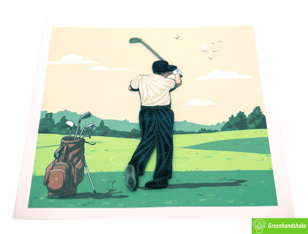 Tee Time with Dad, Quilling Greeting Card - Unique Dedicated Handmade Art. Design Greeting Card for all occasion by GREENHANDSHAKE