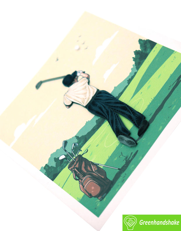 Tee Time with Dad, Quilling Greeting Card - Unique Dedicated Handmade Art. Design Greeting Card for all occasion by GREENHANDSHAKE