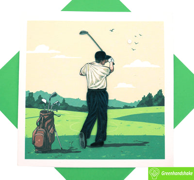 Tee Time with Dad, Quilling Greeting Card - Unique Dedicated Handmade Art. Design Greeting Card for all occasion by GREENHANDSHAKE