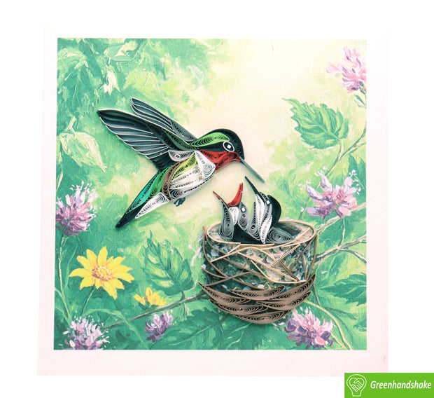 Hummingbird Love, Quilling Greeting Card - Unique Dedicated Handmade Art. Design Greeting Card for all occasion by GREENHANDSHAKE