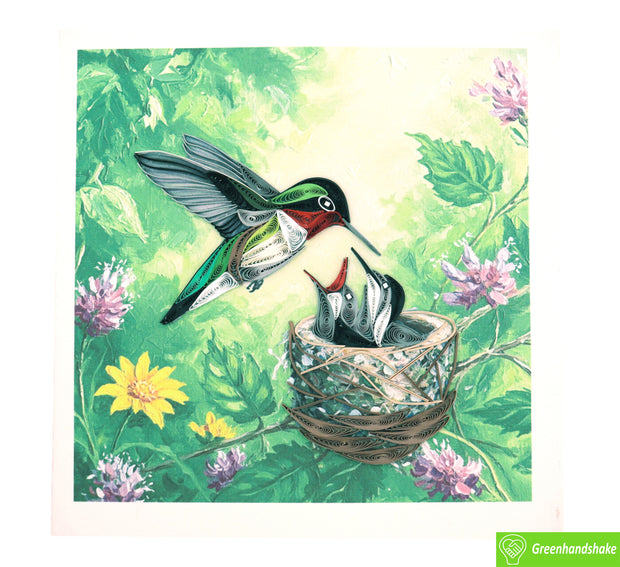 Hummingbird Love, Quilling Greeting Card - Unique Dedicated Handmade Art. Design Greeting Card for all occasion by GREENHANDSHAKE