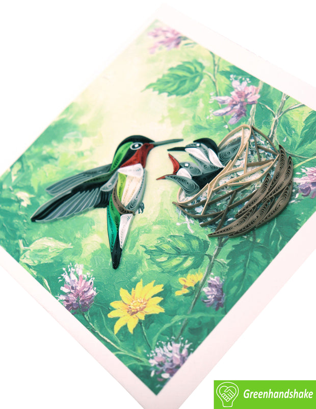 Hummingbird Love, Quilling Greeting Card - Unique Dedicated Handmade Art. Design Greeting Card for all occasion by GREENHANDSHAKE