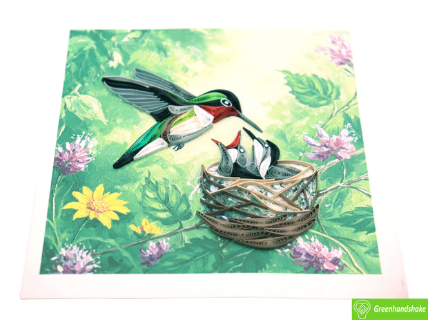 Hummingbird Love, Quilling Greeting Card - Unique Dedicated Handmade Art. Design Greeting Card for all occasion by GREENHANDSHAKE