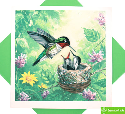 Hummingbird Love, Quilling Greeting Card - Unique Dedicated Handmade Art. Design Greeting Card for all occasion by GREENHANDSHAKE