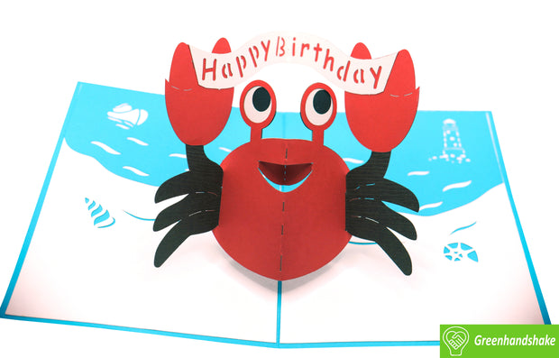 Crabby Birthday, Pop Up Card, 3D Popup Greeting Cards - Unique Dedicated Handmade/Heartmade Art. Design Greeting Card for all occasion