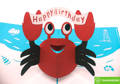 Crabby Birthday, Pop Up Card, 3D Popup Greeting Cards - Unique Dedicated Handmade/Heartmade Art. Design Greeting Card for all occasion