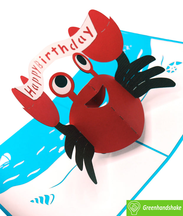 Crabby Birthday, Pop Up Card, 3D Popup Greeting Cards - Unique Dedicated Handmade/Heartmade Art. Design Greeting Card for all occasion