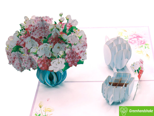 Tea Time with Hydrangeas, Pop Up Card, 3D Popup Greeting Cards - Unique Dedicated Handmade/Heartmade Art. Design Greeting Card for all occasion