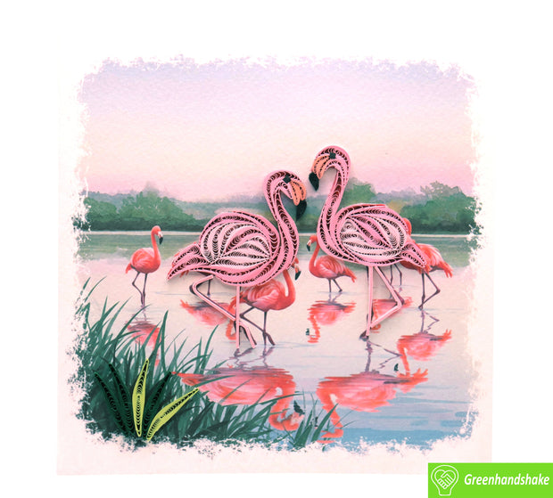 Peaceful Flamingos, Quilling Greeting Card - Unique Dedicated Handmade Art. Design Greeting Card for all occasion by GREENHANDSHAKE