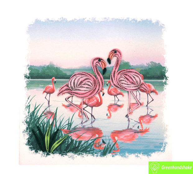 Peaceful Flamingos, Quilling Greeting Card - Unique Dedicated Handmade Art. Design Greeting Card for all occasion by GREENHANDSHAKE