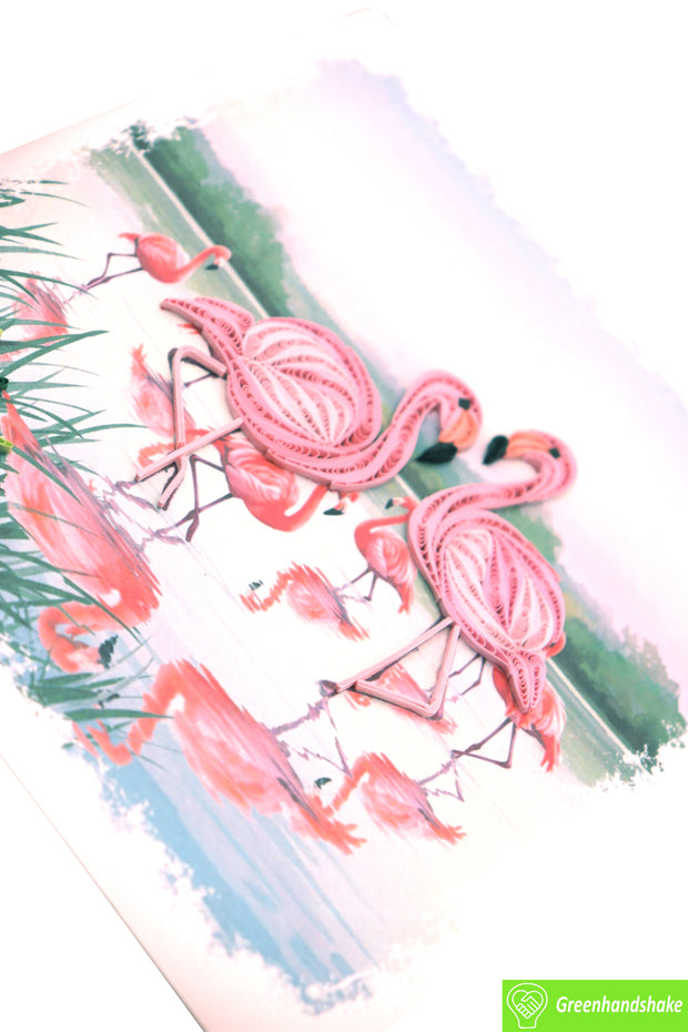 Peaceful Flamingos, Quilling Greeting Card - Unique Dedicated Handmade Art. Design Greeting Card for all occasion by GREENHANDSHAKE