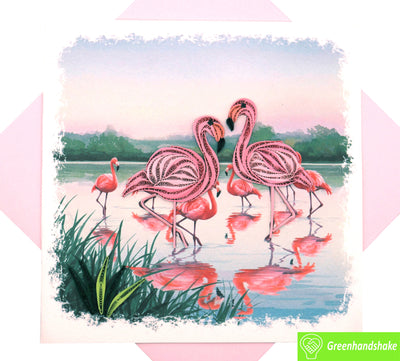 Peaceful Flamingos, Quilling Greeting Card - Unique Dedicated Handmade Art. Design Greeting Card for all occasion by GREENHANDSHAKE
