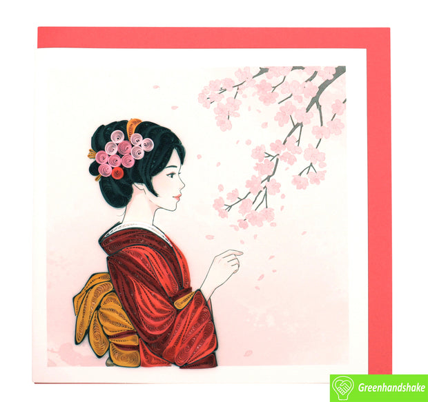 Kimono Elegance, Quilling Greeting Card - Unique Dedicated Handmade Art. Design Greeting Card for all occasion by GREENHANDSHAKE