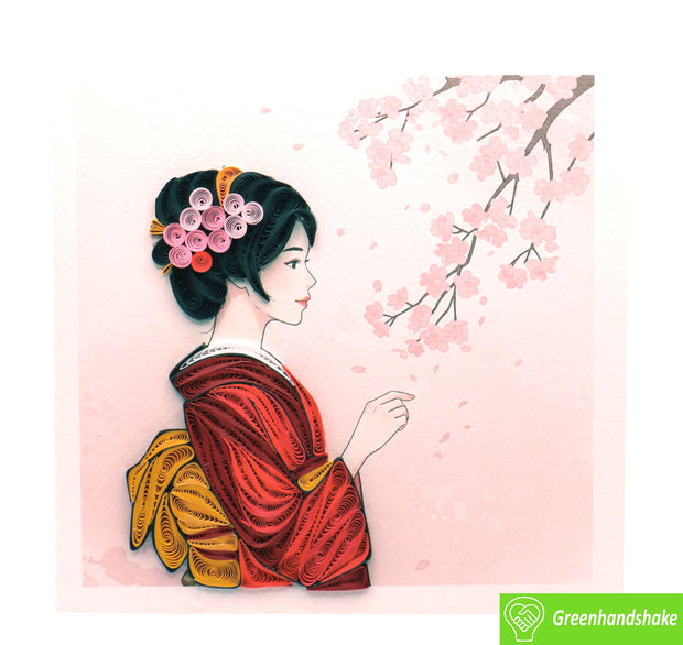 Kimono Elegance, Quilling Greeting Card - Unique Dedicated Handmade Art. Design Greeting Card for all occasion by GREENHANDSHAKE