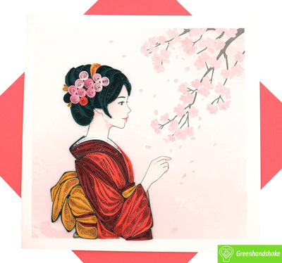 Kimono Elegance, Quilling Greeting Card - Unique Dedicated Handmade Art. Design Greeting Card for all occasion by GREENHANDSHAKE