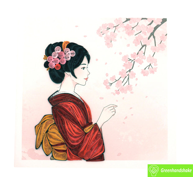 Kimono Elegance, Quilling Greeting Card - Unique Dedicated Handmade Art. Design Greeting Card for all occasion by GREENHANDSHAKE