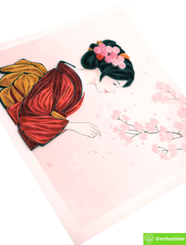 Kimono Elegance, Quilling Greeting Card - Unique Dedicated Handmade Art. Design Greeting Card for all occasion by GREENHANDSHAKE