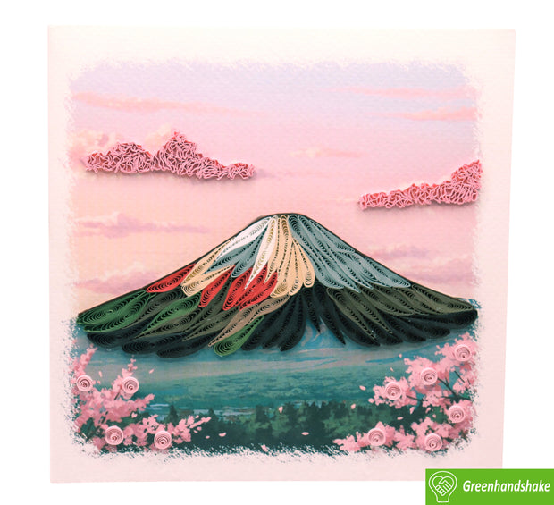 Fuji in Bloom, Quilling Greeting Card - Unique Dedicated Handmade Art. Design Greeting Card for all occasion by GREENHANDSHAKE