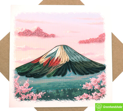 Fuji in Bloom, Quilling Greeting Card - Unique Dedicated Handmade Art. Design Greeting Card for all occasion by GREENHANDSHAKE