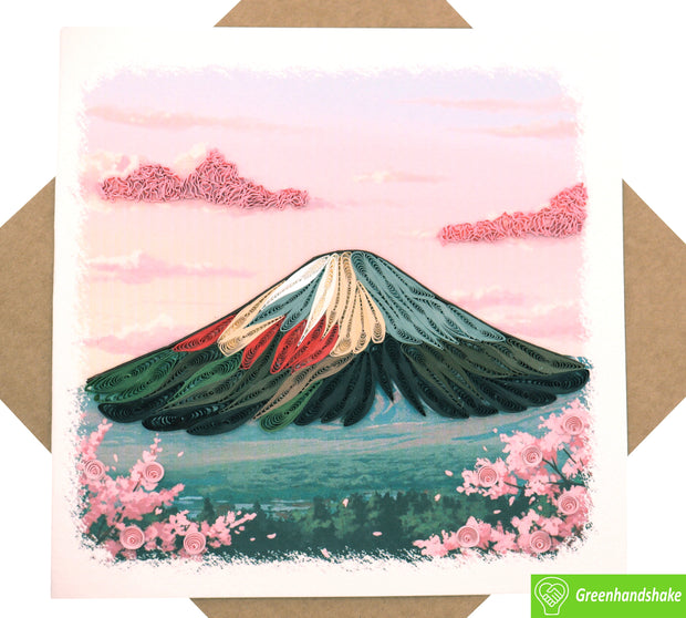Fuji in Bloom, Quilling Greeting Card - Unique Dedicated Handmade Art. Design Greeting Card for all occasion by GREENHANDSHAKE