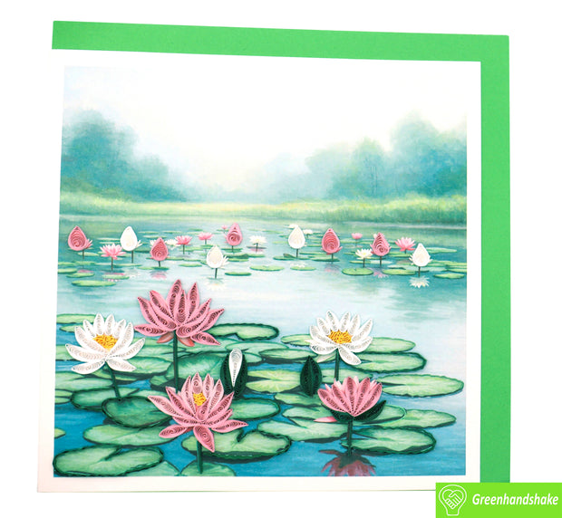 Lotus Reflections, Quilling Greeting Card - Unique Dedicated Handmade Art. Design Greeting Card for all occasion by GREENHANDSHAKE
