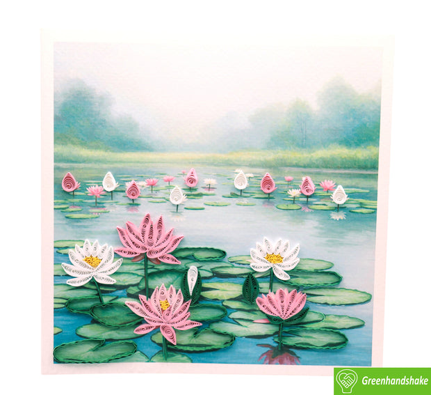 Lotus Reflections, Quilling Greeting Card - Unique Dedicated Handmade Art. Design Greeting Card for all occasion by GREENHANDSHAKE