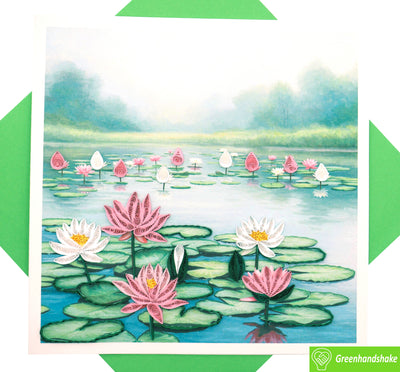 Lotus Reflections, Quilling Greeting Card - Unique Dedicated Handmade Art. Design Greeting Card for all occasion by GREENHANDSHAKE