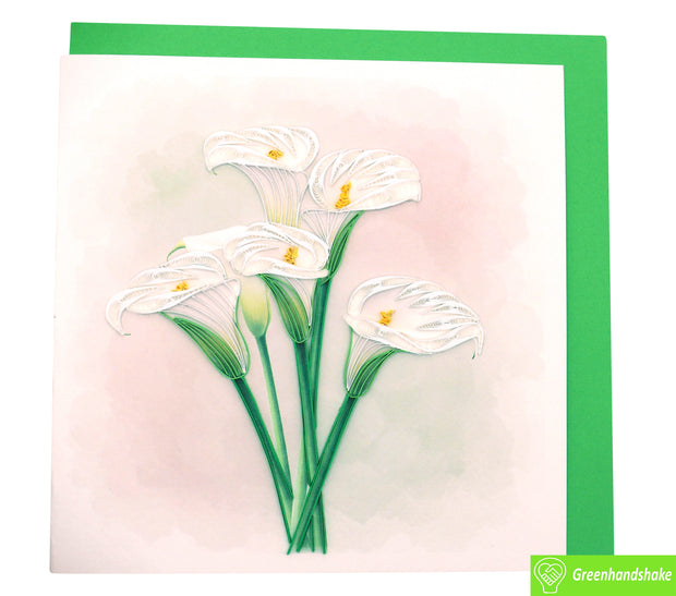 Elegant Calla Lily, Quilling Greeting Card - Unique Dedicated Handmade Art. Design Greeting Card for all occasion by GREENHANDSHAKE