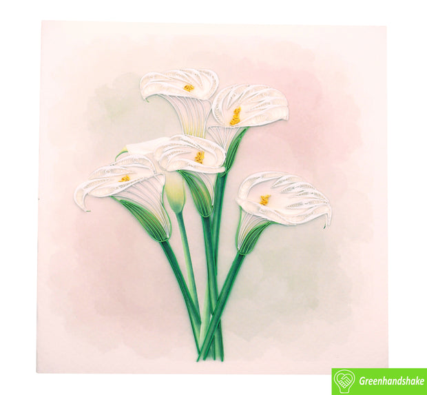 Elegant Calla Lily, Quilling Greeting Card - Unique Dedicated Handmade Art. Design Greeting Card for all occasion by GREENHANDSHAKE