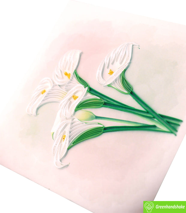 Elegant Calla Lily, Quilling Greeting Card - Unique Dedicated Handmade Art. Design Greeting Card for all occasion by GREENHANDSHAKE