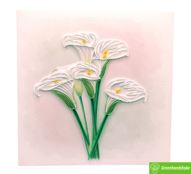 Elegant Calla Lily, Quilling Greeting Card - Unique Dedicated Handmade Art. Design Greeting Card for all occasion by GREENHANDSHAKE
