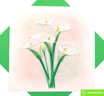 Elegant Calla Lily, Quilling Greeting Card - Unique Dedicated Handmade Art. Design Greeting Card for all occasion by GREENHANDSHAKE