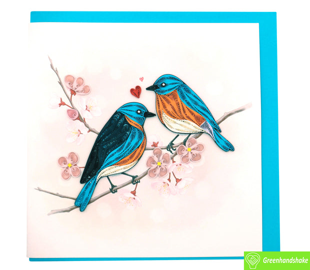 Bluebirds of Happiness, Quilling Greeting Card - Unique Dedicated Handmade Art. Design Greeting Card for all occasion by GREENHANDSHAKE