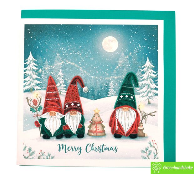 Merry Little Gnomes, Quilling Greeting Card - Unique Dedicated Handmade/Heartmade Art. Design Greeting Card for all occasion