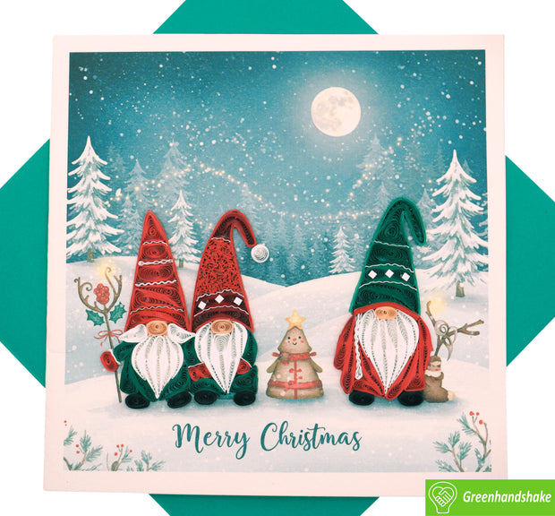 Merry Little Gnomes, Quilling Greeting Card - Unique Dedicated Handmade/Heartmade Art. Design Greeting Card for all occasion