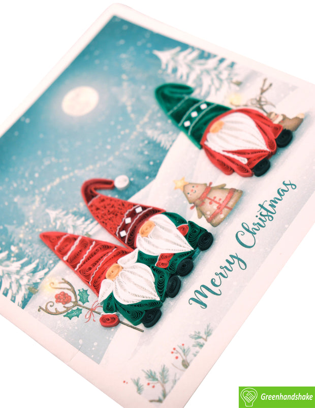 Merry Little Gnomes, Quilling Greeting Card - Unique Dedicated Handmade/Heartmade Art. Design Greeting Card for all occasion