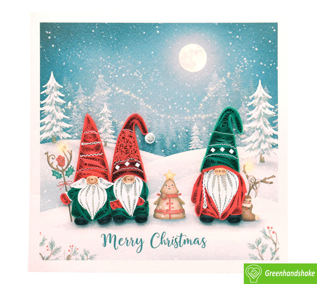 Merry Little Gnomes, Quilling Greeting Card - Unique Dedicated Handmade/Heartmade Art. Design Greeting Card for all occasion