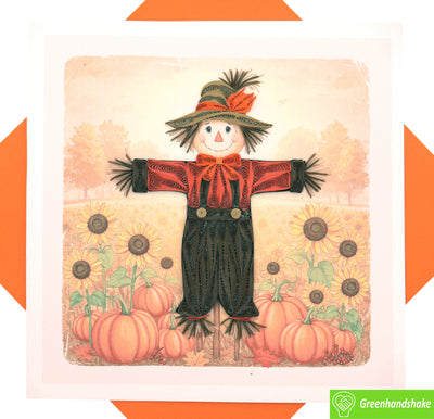 Smiling Scarecrow, Quilling Greeting Card - Unique Dedicated Handmade/Heartmade Art. Design Greeting Card for all occasion
