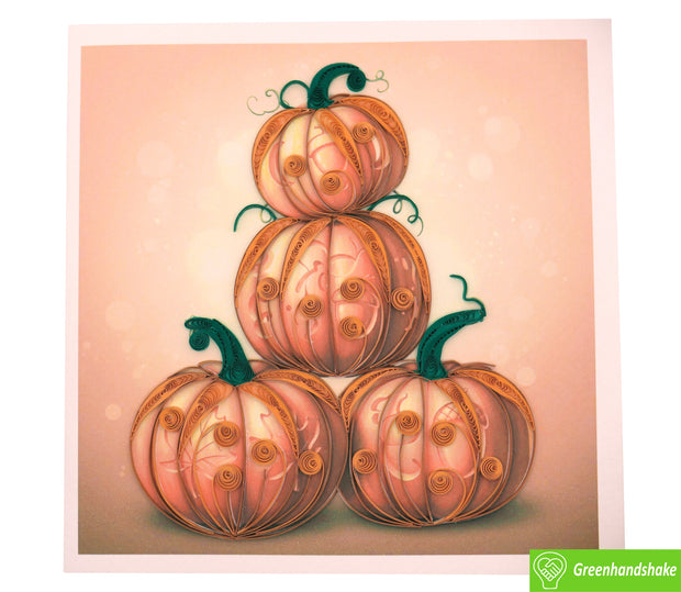 Tower of Pumpkins, Quilling Greeting Card - Unique Dedicated Handmade/Heartmade Art. Design Greeting Card for all occasion