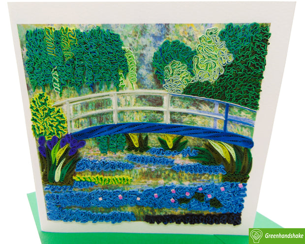Claude Monet's Water Lilies and Japanese Bridge (1899) Quilling Art Greeting Card - Perfect Gift for Any Occasion. Framable Artwork for Art Lovers. Ideal for Birthdays, Mother's Day, Father's Day & Christmas