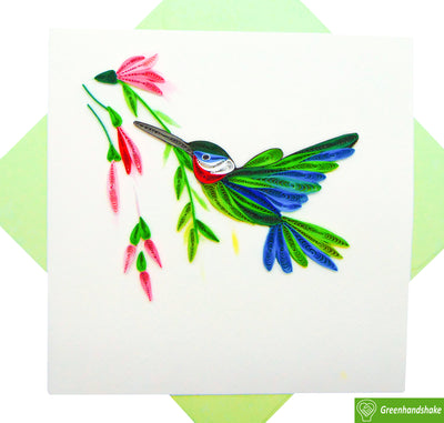 Hummingbird and flower, Quilling Greeting Card - Unique Dedicated Handmade/Heartmade Art. Design Greeting Card for all occasion by GREENHANDSHAKE