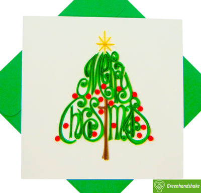 Christmas Tree With Yellow Star, Quilling Greeting Card - Unique Dedicated Handmade/Heartmade Art. Design Greeting Card for all occasion