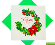 Merry Christmas Laurel Wreath, Quilling Greeting Card - Unique Dedicated Handmade/Heartmade Art. Design Greeting Card for all occasion