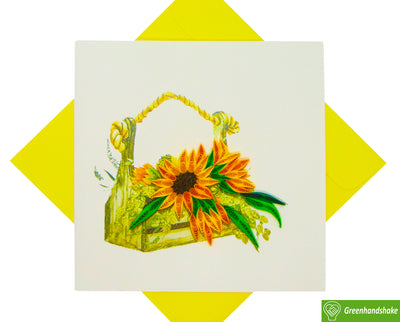 Basket with sunflowers, Quilling Greeting Card - Unique Dedicated Handmade/Heartmade Art. Design Greeting Card for all occasion by GREENHANDSHAKE