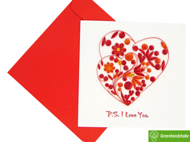 Double Hearts Quilling Greeting Card - Unique Dedicated Handmade/Heartmade Art. Design Greeting Card for all occasion by GREENHANDSHAKE