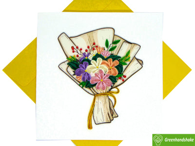 Flower Bouquet Quilling Greeting Card - Unique Dedicated Handmade/Heartmade Art. Design Greeting Card for all occasion by GREENHANDSHAKE